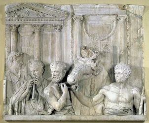Relief, das Vorbereitungen für ein Opfer darstellt